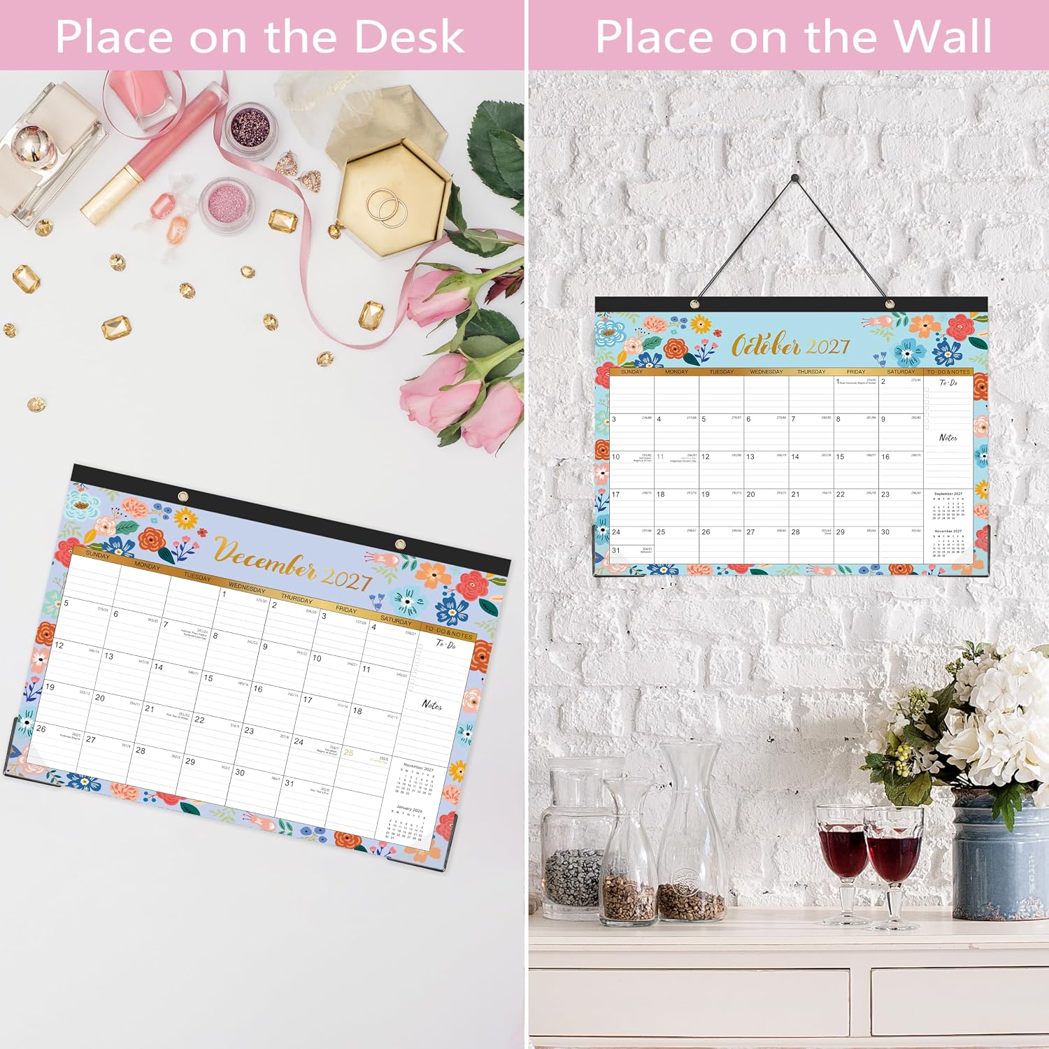 Calendar 2026-2027 - Desk Calendar 2026-2027 | 18-Month Desk/Wall Calendar, Jul. 2026 - Dec. 2027, 16.8" x 12", Desk calendar with Corner Protectors, Ruled Blocks