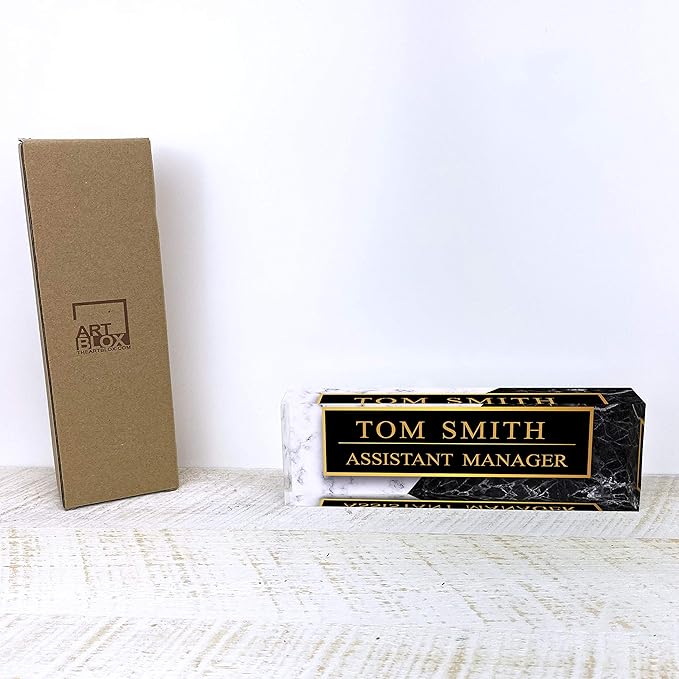 Artblox Office Desk Name Plate Personalized | Black & White Marble Design - Image 5