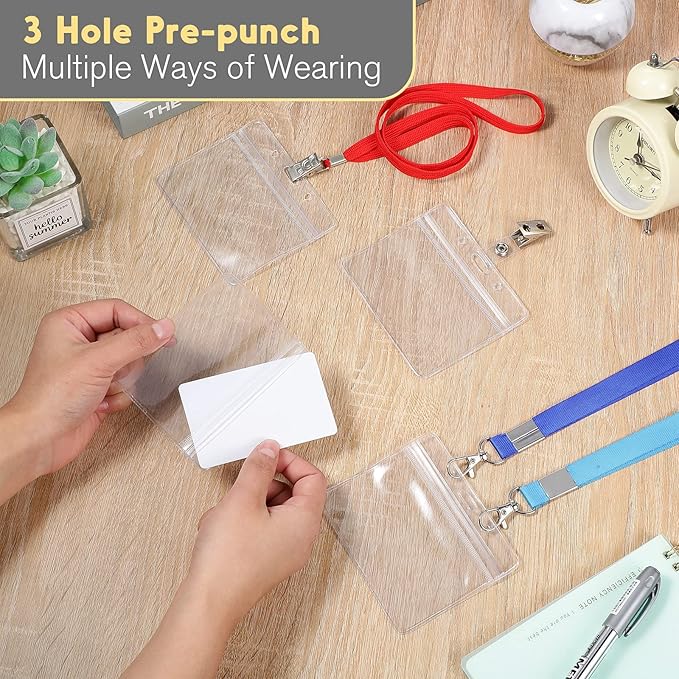 Marspark 300 Pieces Clear Plastic Horizontal Name Badge ID Card Holders - Image 7