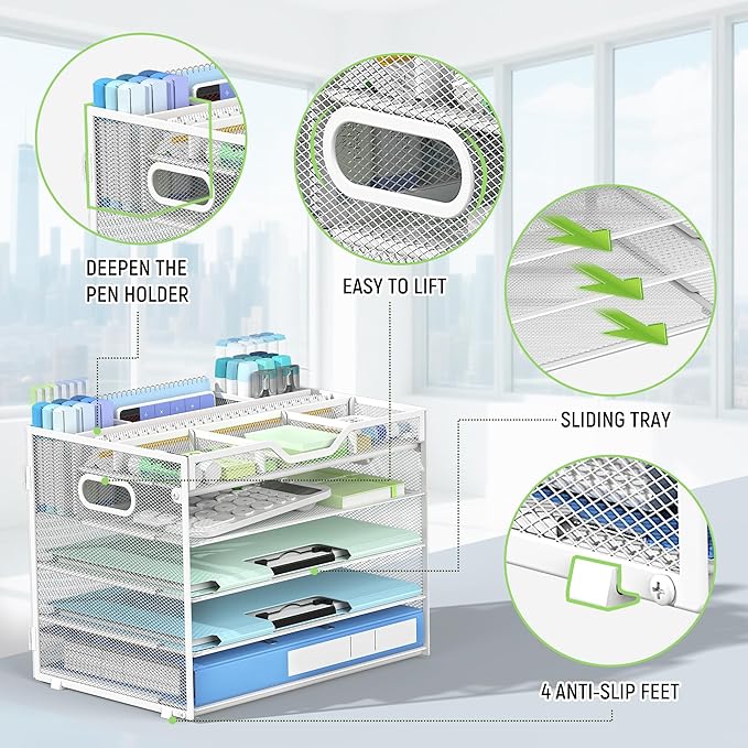 Docnest 5 Tier Mesh Desk Organizer- Letter Tray - Image 5