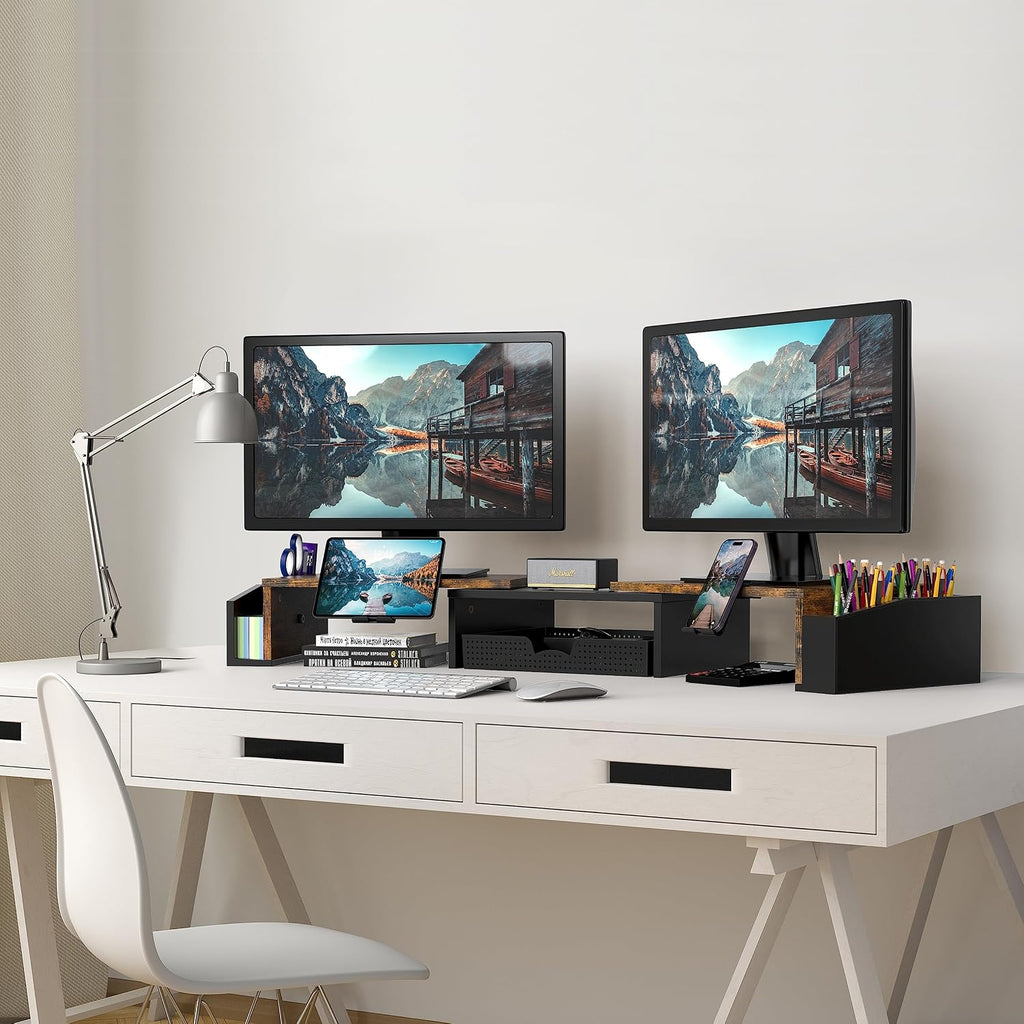 simple houseware desk dual monitor stand riser with showing dimensions