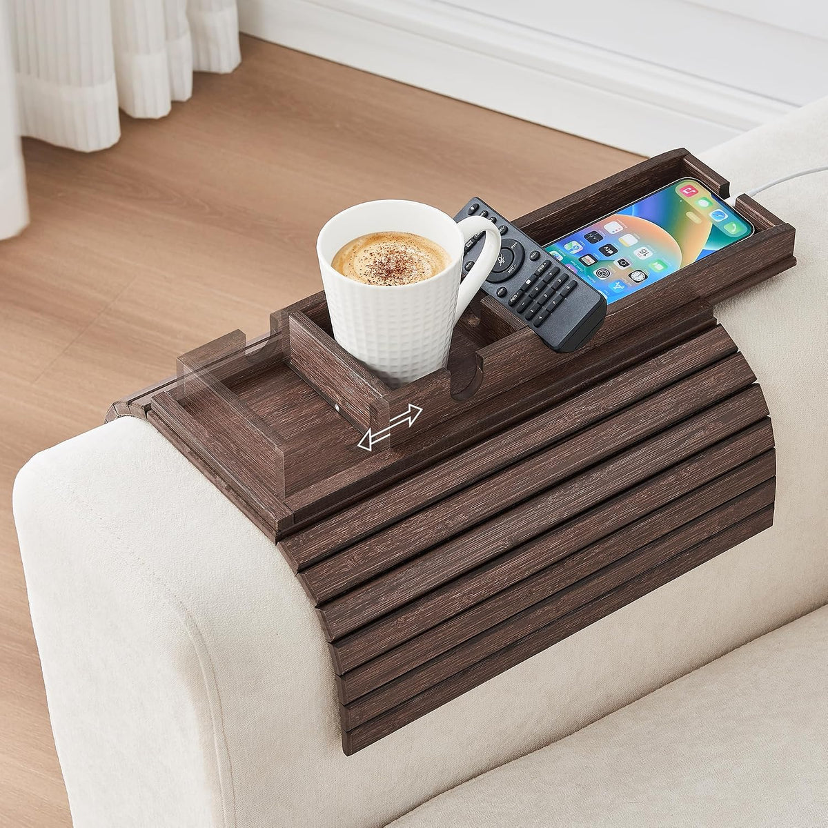 GEHE Detachable Couch Cup Holder, Anti Falling Sofa Arm Tray, Natural Bamboo ...