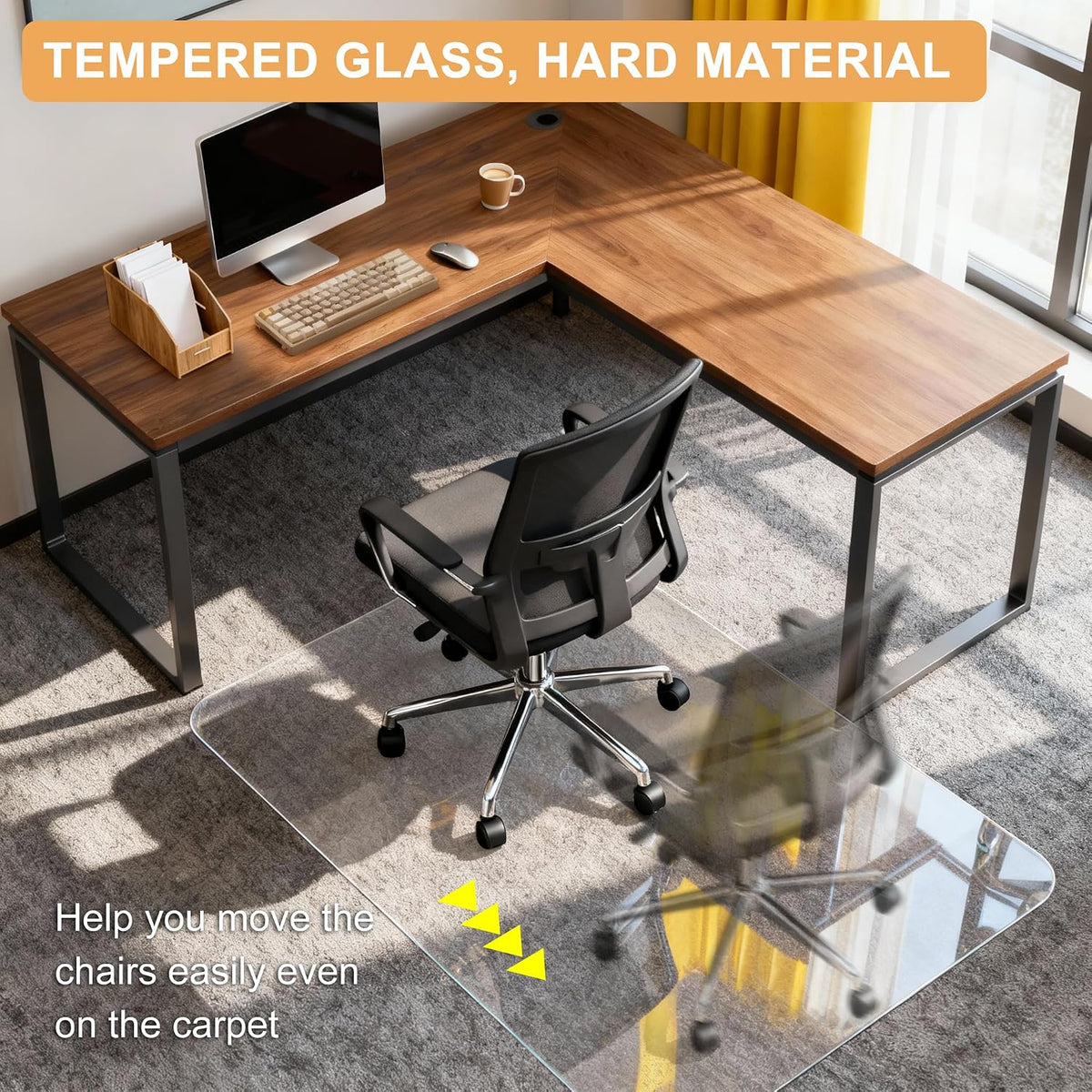 Azadx Tempered Glass Chair Mat for Carpet 32" x 48" Heavy Duty Chair Mat | 1/5" Thick for Carpeted Floor/Hard Floor Easy Glide Carpet Protector with Round Corner and Polished Edge, Scratch-Resistant