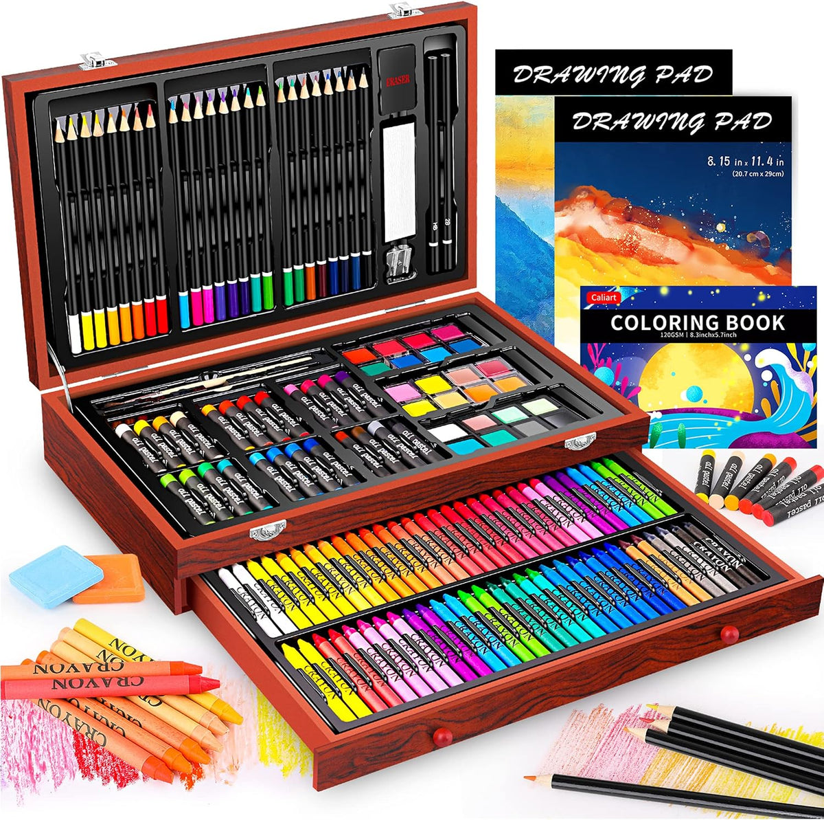 caliart art supplies kit, 153-pack deluxe drawing art, main product view