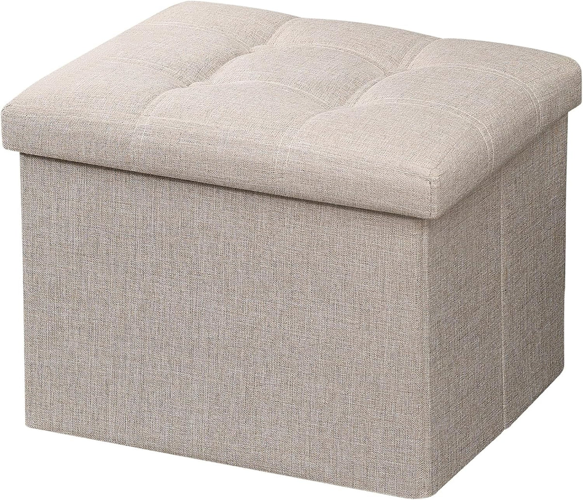 AmasSmile Ottoman with Storage,17" Folding Linen Foot Rest Chest,Beige