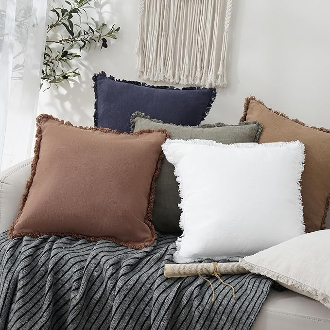 Foindtower Set of 2 Decorative Linen Fringe Throw Pillow Covers Cozy Farmhouse - Image 6