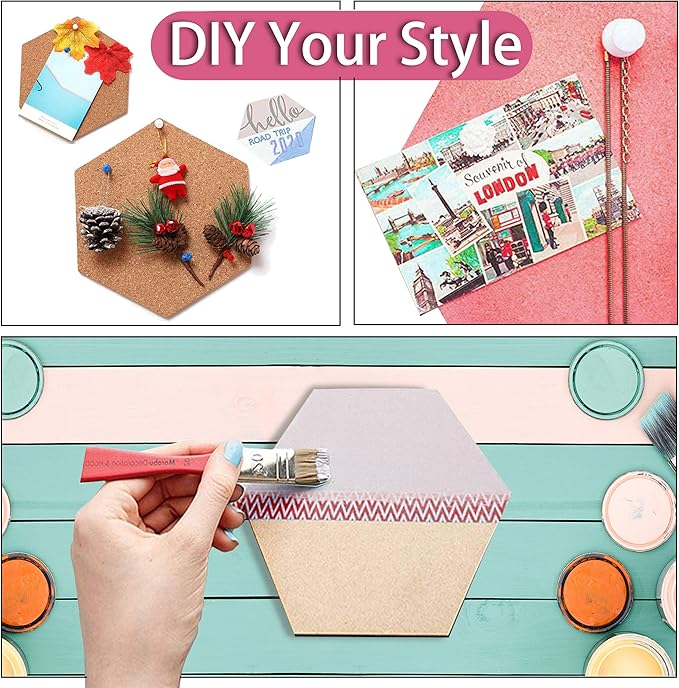 SUNGIFT Hexagon Cork Board Tiles Self Adhesive 6 Pack - Image 2