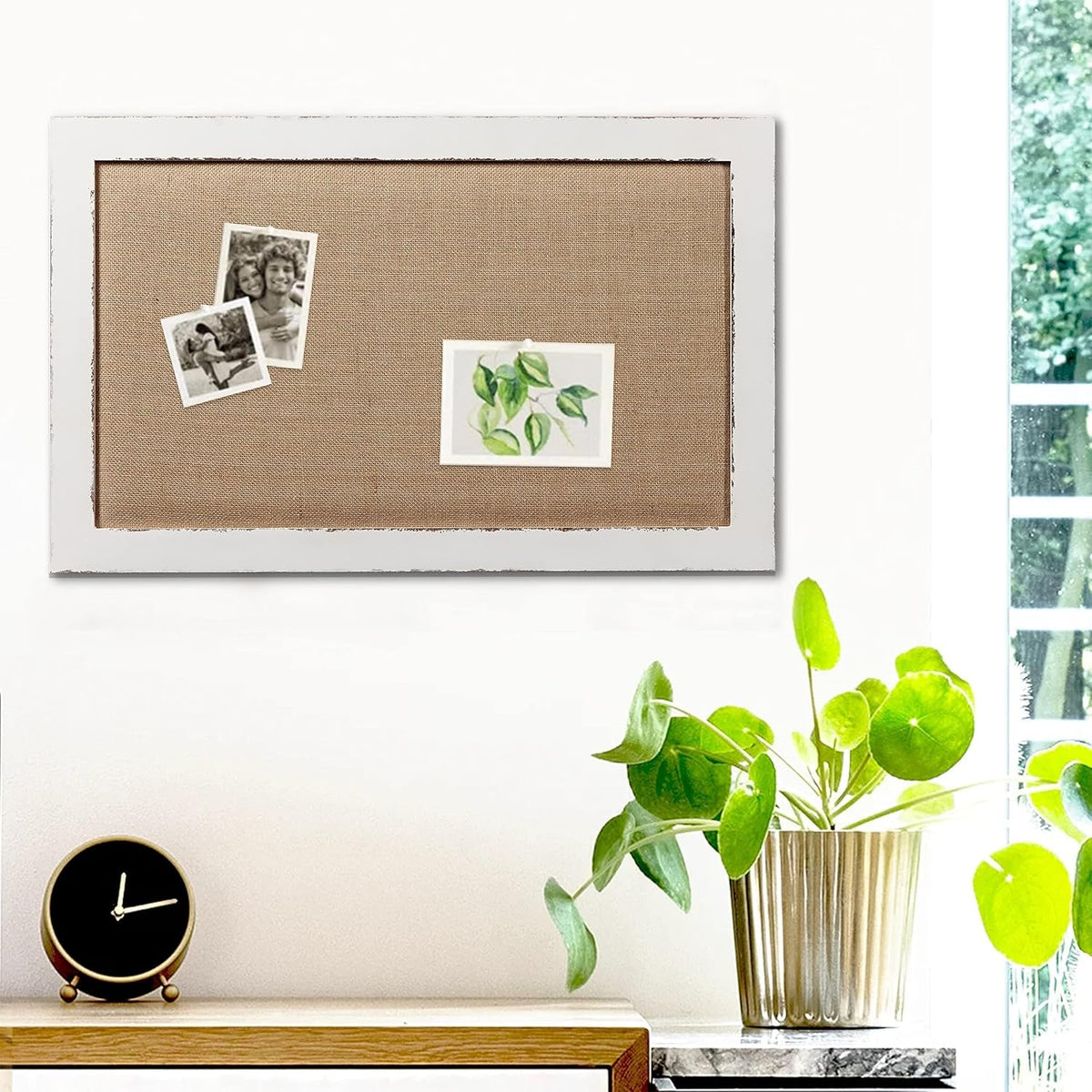 SOFE 18x29 White Linen Bulletin Board, Farmhouse Wood Frame Decor