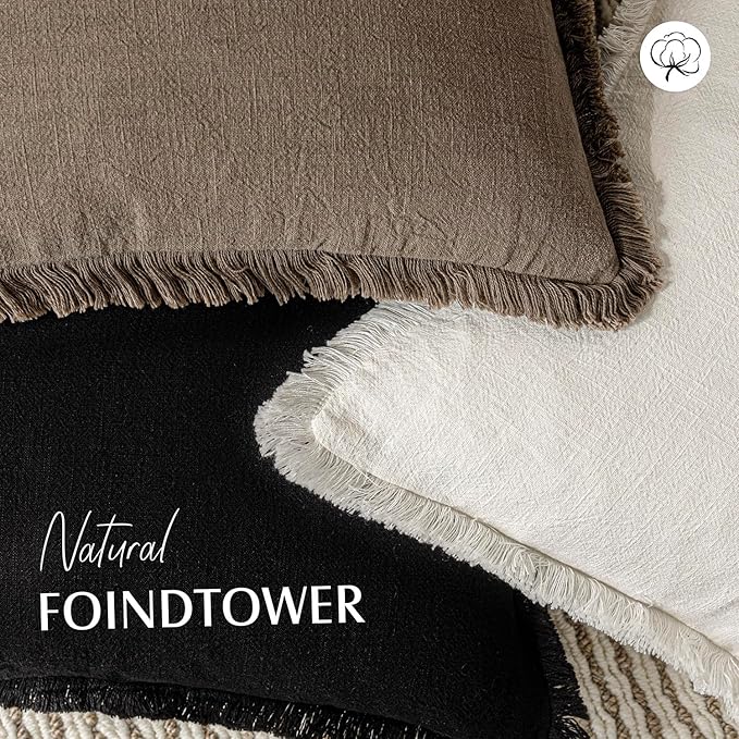 Foindtower Set of 2 Decorative Linen Fringe Throw Pillow Covers Cozy Boho - Image 4