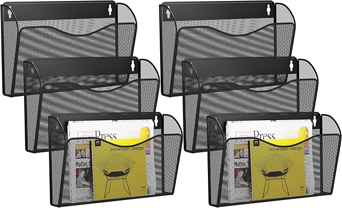 GDINDINFAN 6 Single Pocket Wall File Holder, Mesh Hanging File Folder Paper by GDINDINFAN