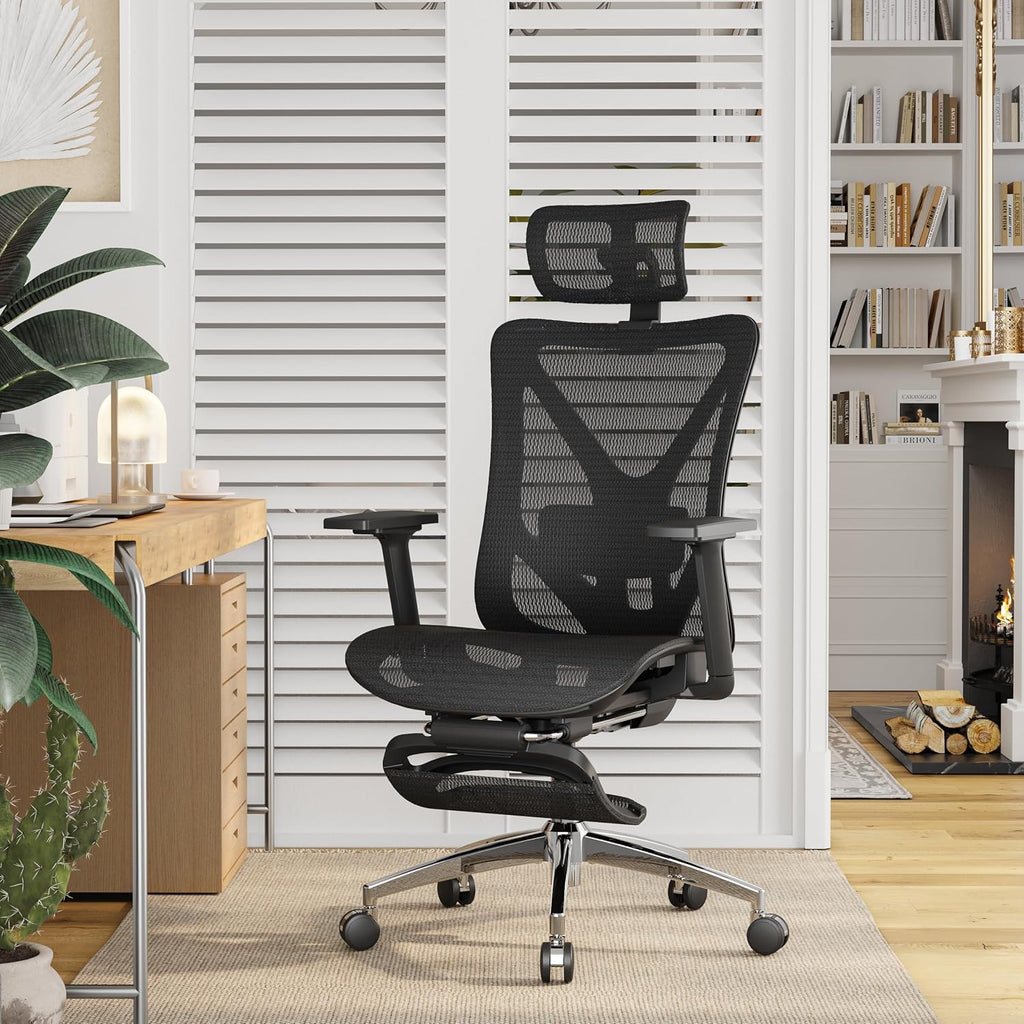 gabrylly ergonomic office chair with footrest, 135° reclining shown in use