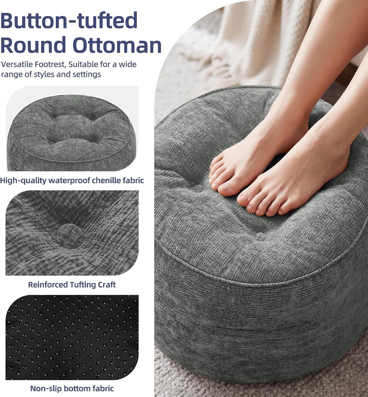 Hobestluk Round Oversized Ottoman Foot Leg Rest Under Desk for Couch