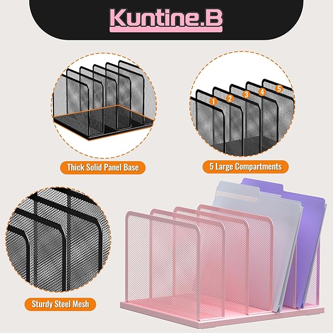 Kuntine.B Desk File Organizer Upright Mesh Desktop Organizer File Sorter Office - Image 4