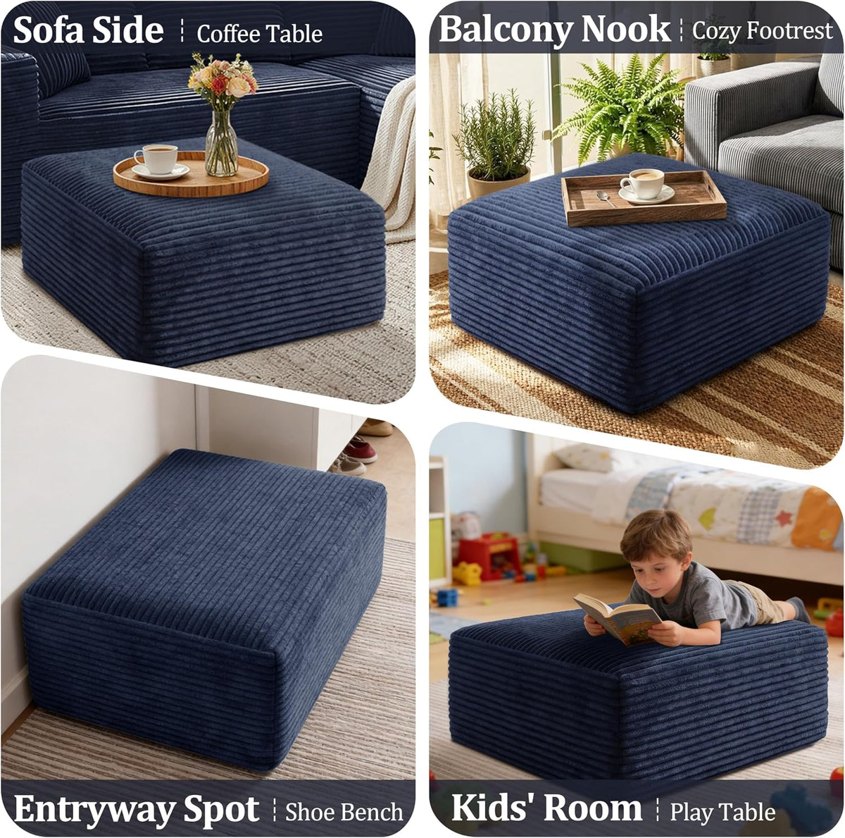 Boneless Ottoman, Modern Corduroy Cloud Foot Rest Foam Support, Oversized Mod...