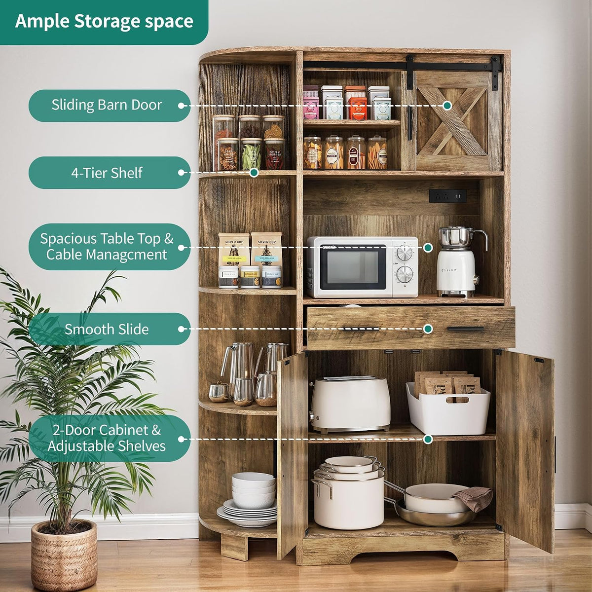 yitahome 67" farmhouse pantry with power outlet &, close-up detail