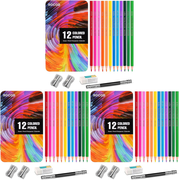12-Color Colored Pencils Professional Coloring Pencils for Adults Art Color Drawing (Pack of 3)