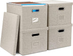 4-Pack Modern Minimalist Beige Collapsible Linen File Folder Box Office