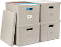 4-Pack Modern Minimalist Beige Collapsible Linen File Folder Box Office by GraciadecoStorage