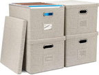 4-Pack Modern Minimalist Beige Collapsible Linen File Folder Box Office by GraciadecoStorage