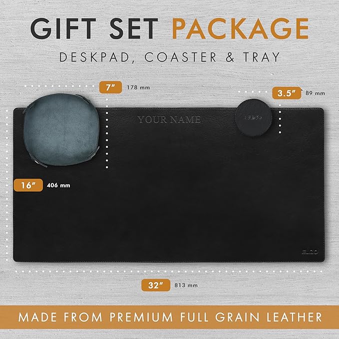 ELIZO Personalized Custom Desk Pad Set Real Leather Desk Mat Mouse Pad Unique - Image 3