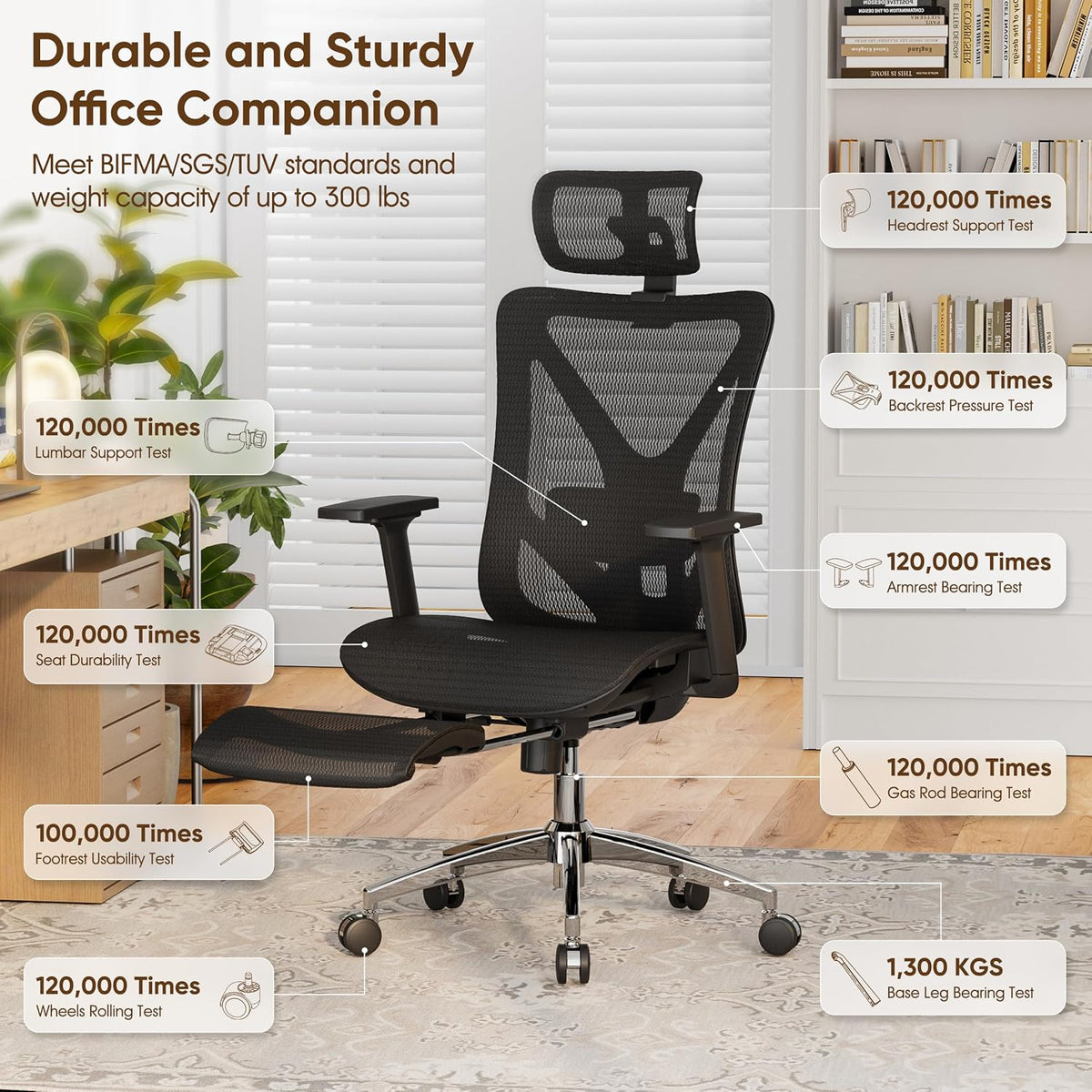 gabrylly ergonomic office chair with footrest, 135° reclining, view 9