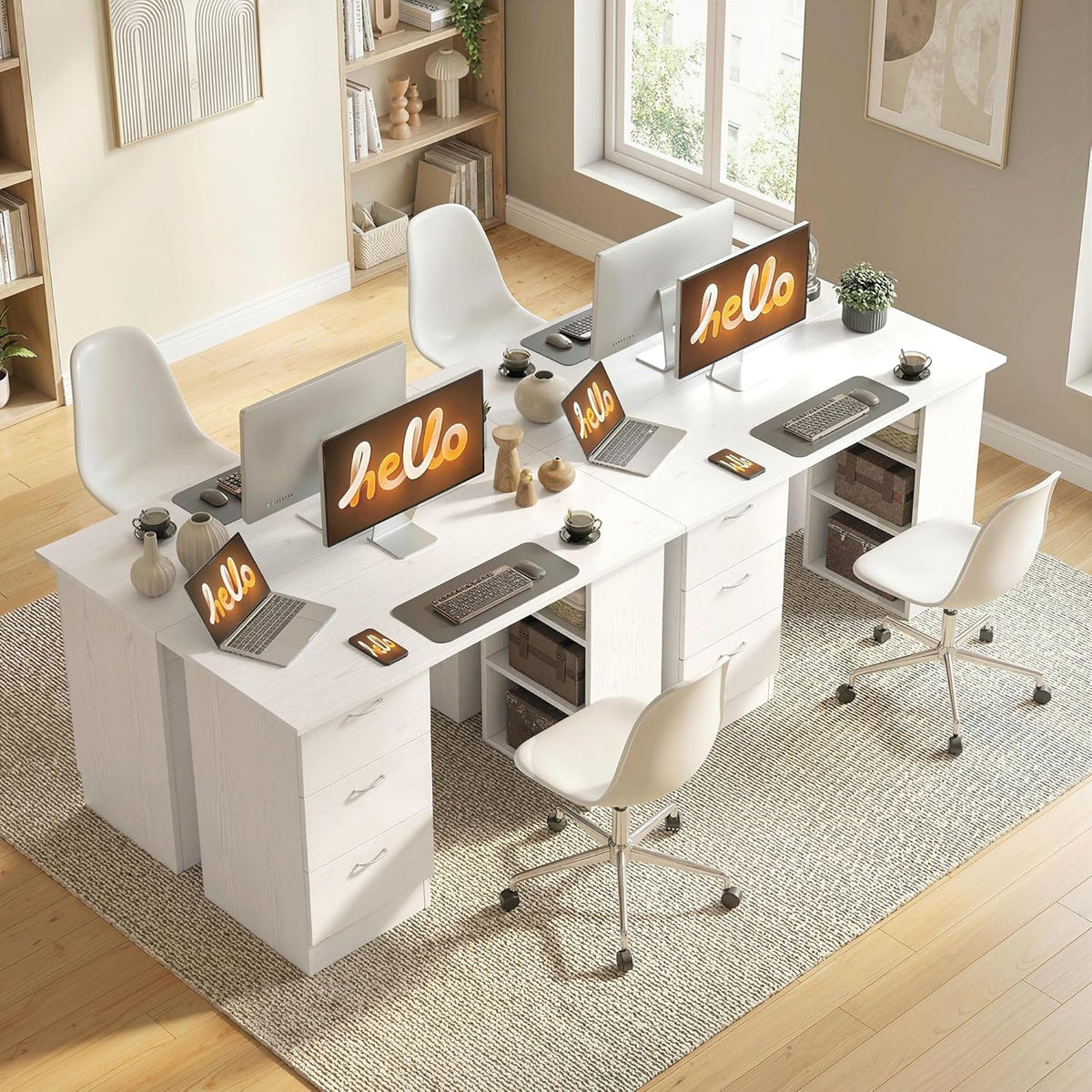 HOMCOM 47" Computer Desk with Drawers for Home Office, White