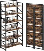 JSB No Assembly Folding Bookshelf, 6 Tier Industrial Metal Book Shelf by HomeFurniture
