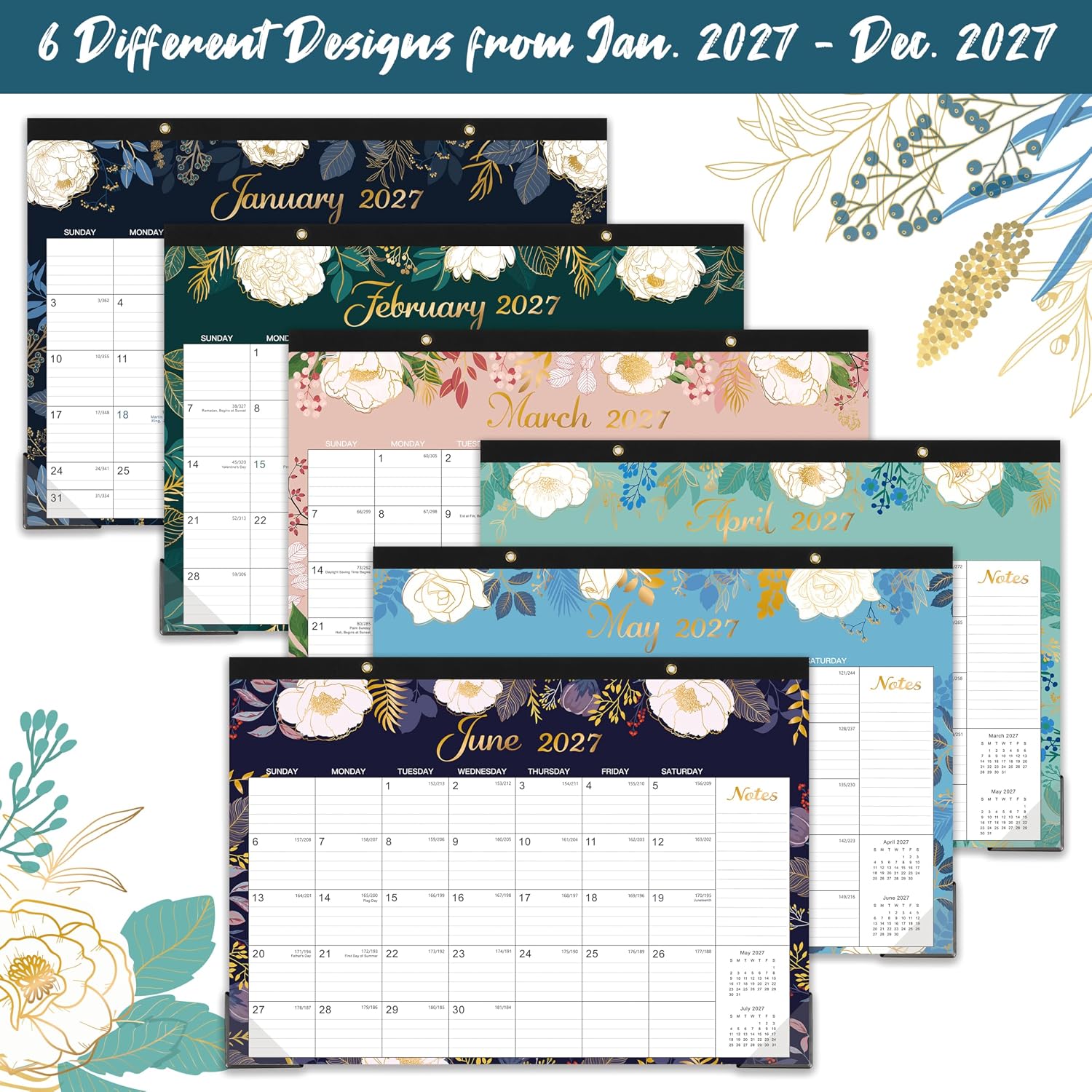 2027 Desk Calendar - Jan. 2027 - Dec. 2027, 12 Months Large Monthly Desk Calendar 2027, 17" x 12", Desk Pad, Large Ruled Blocks, To-do List & Notes, Best Desk/Wall Calendar for Planning or Organizing