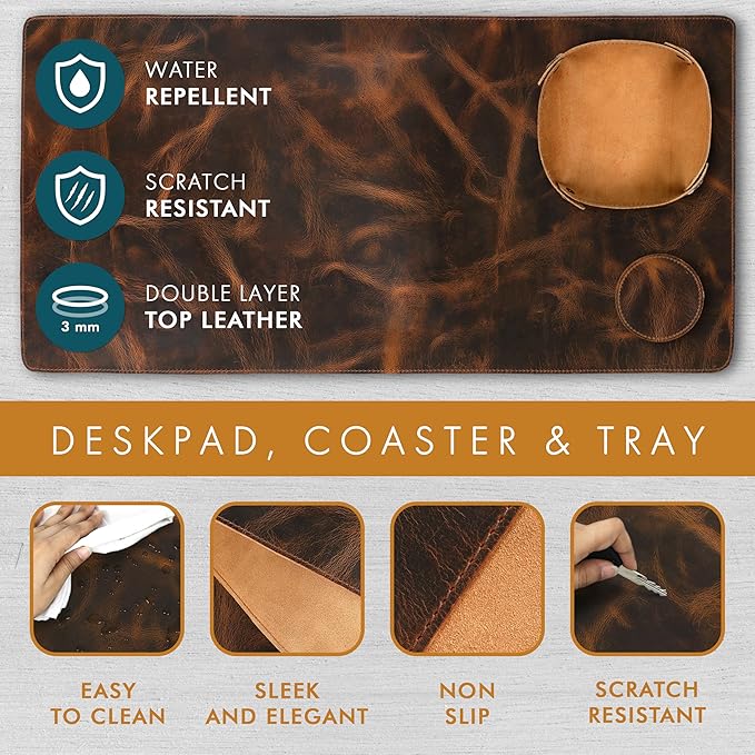 Leather Desk Pad Real Leather Desk Mat Desk Cover Desk Blotter Desk Protector - Image 5