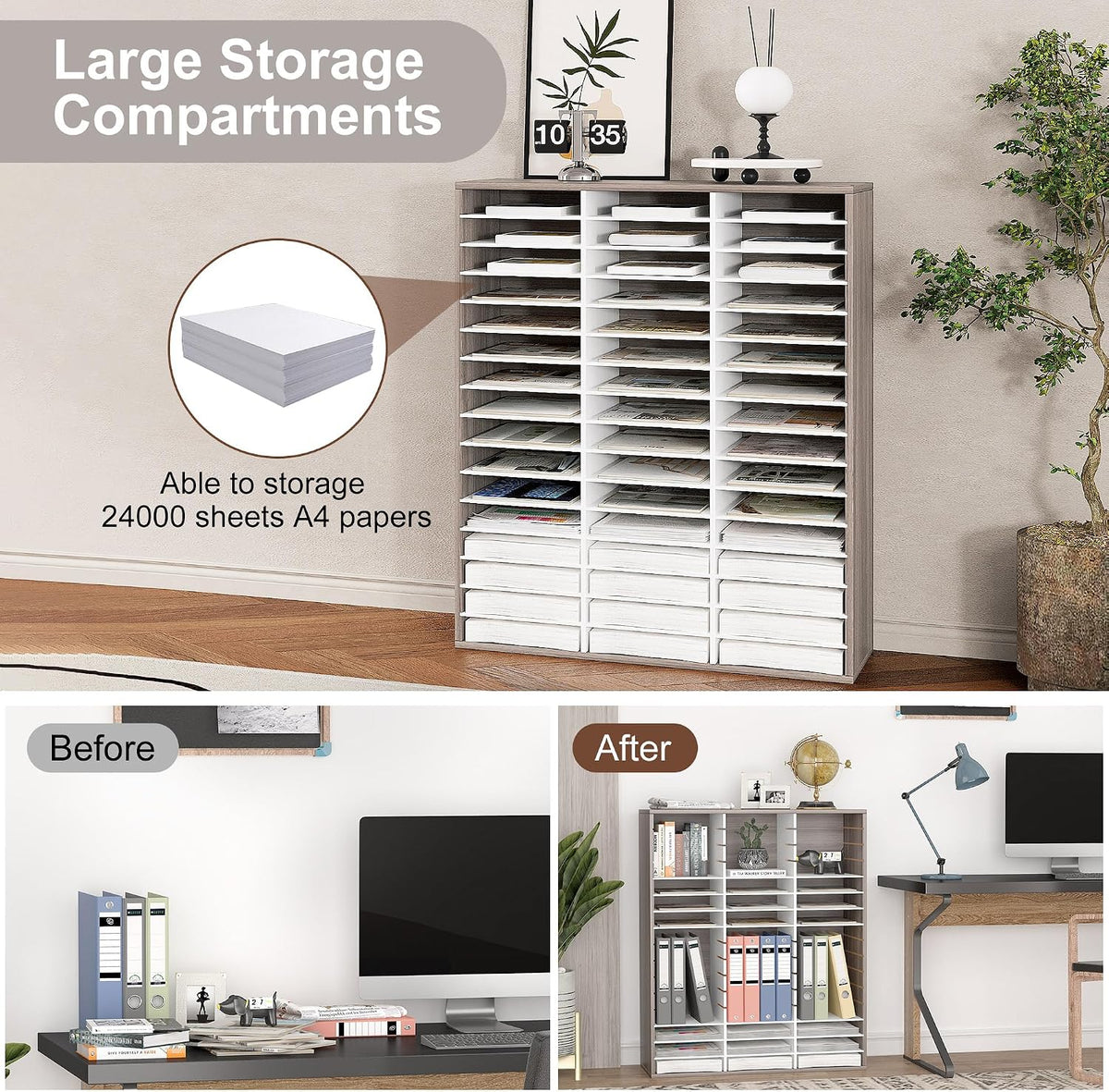 EasyPAG Wooden Literature Organizer with Adjustable Shelves, 48 Compartments ...