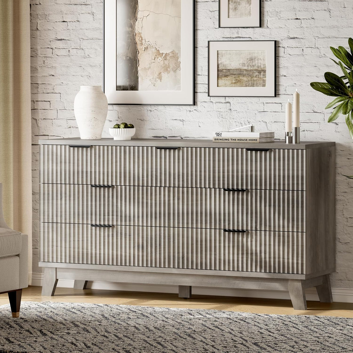 Xixini Fluted Dresser with 7 Drawers, 58" Wide Modern Chest of Drawers w...