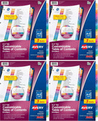 Avery A-Z Dividers for 3 Ring Binders, 26 Tabs per Set, Customizable Table of Contents, Multicolor Tabs, Great for Organizing Reports, Projects, and More (44225), 3 Sets (Pack of 4)