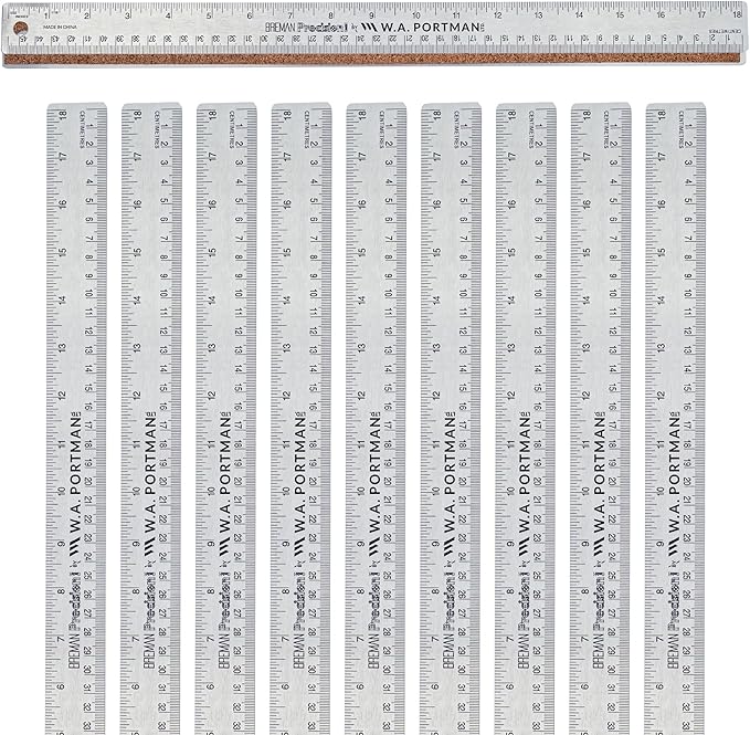 Breman Precision Metal Ruler 18 Inch Cork Back – 10 Pk Stainless Steel Straight by WAPortman