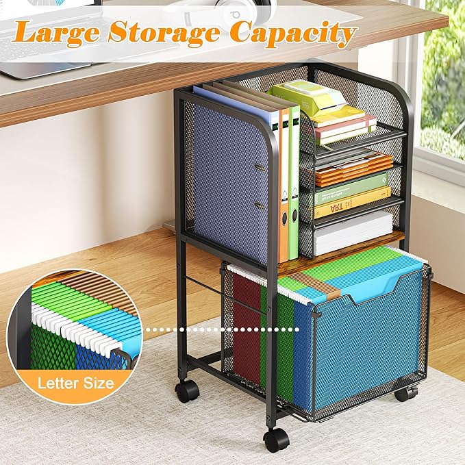 5-Tier Rolling File Cart Under Desk - Image 4