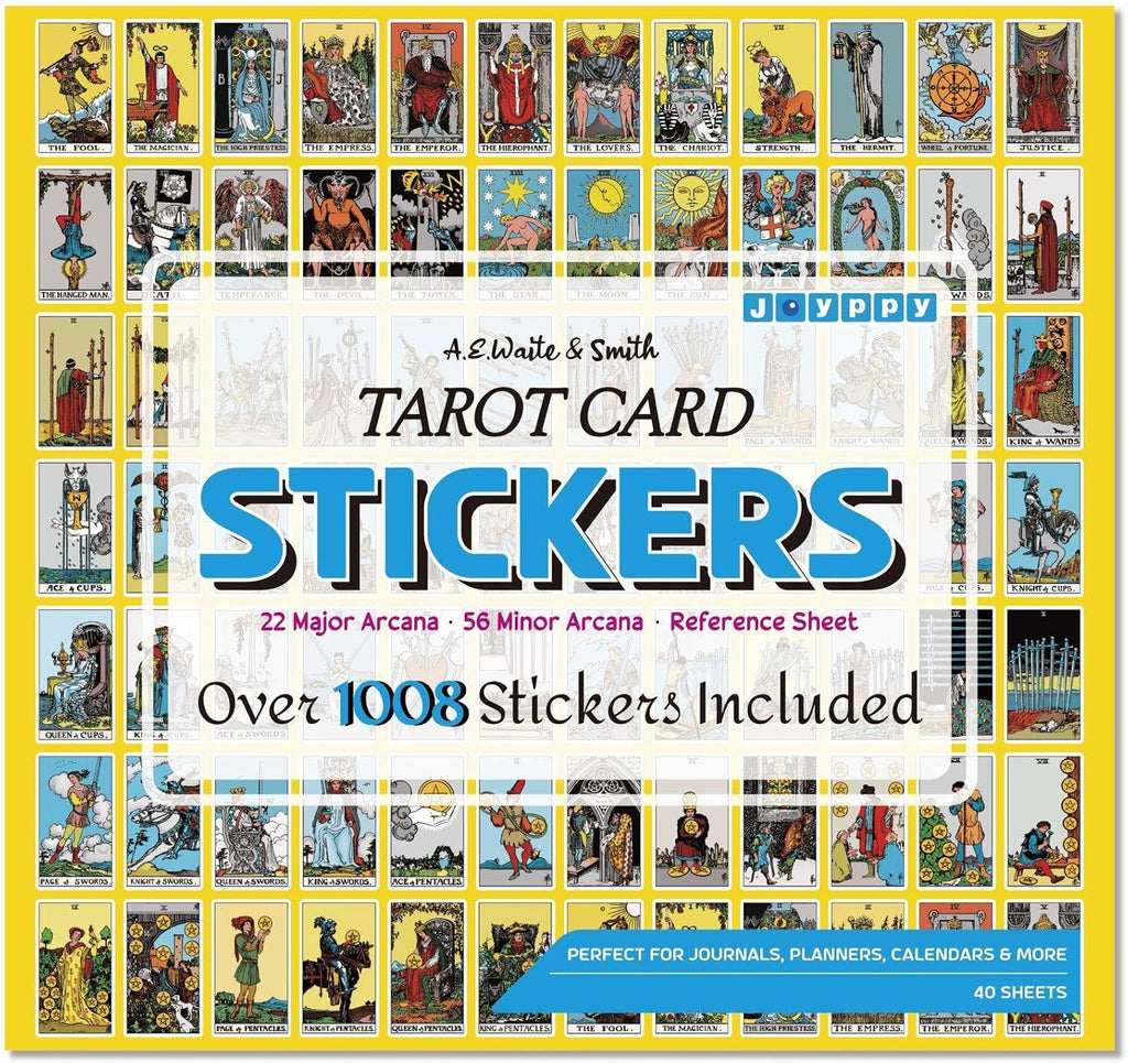 Joyppy Mini Tarot Stickers for Journaling – 1008 PCS Rider Waite Tarot Card Sticker Set,1.25" x 0.78", Waterproof Glossy Vinyl for Planner, Scrapbooking & DIY Crafts, Includes 4 Cheat Sheets