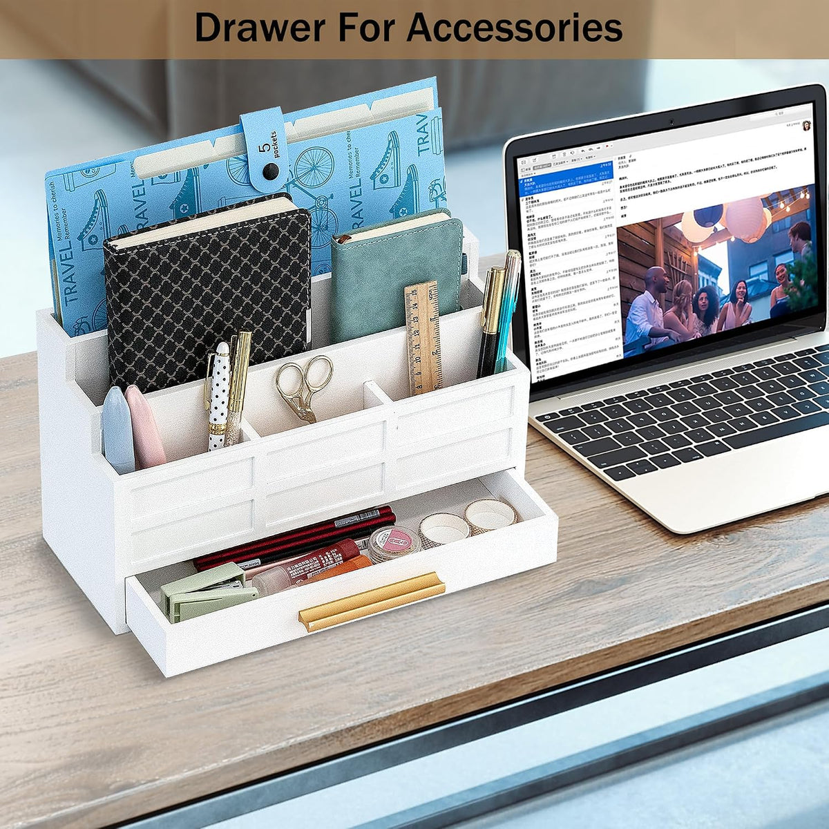 Desk Organizer with Drawer, Countertop Bill Mail Organizer and File Storage