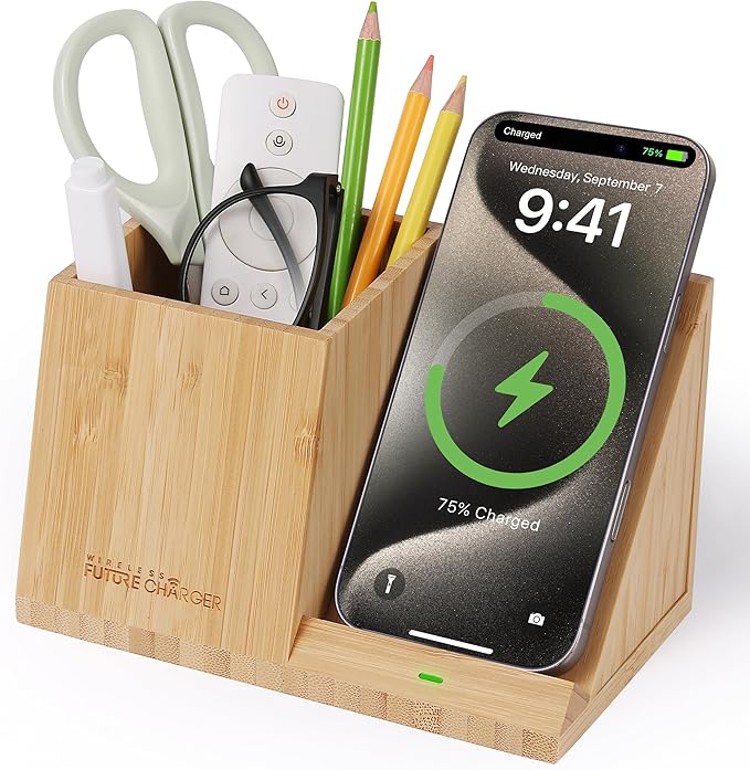 Bamboo Pen Holder for Desk & Nightstand Organizer by wirelessfuturecharger