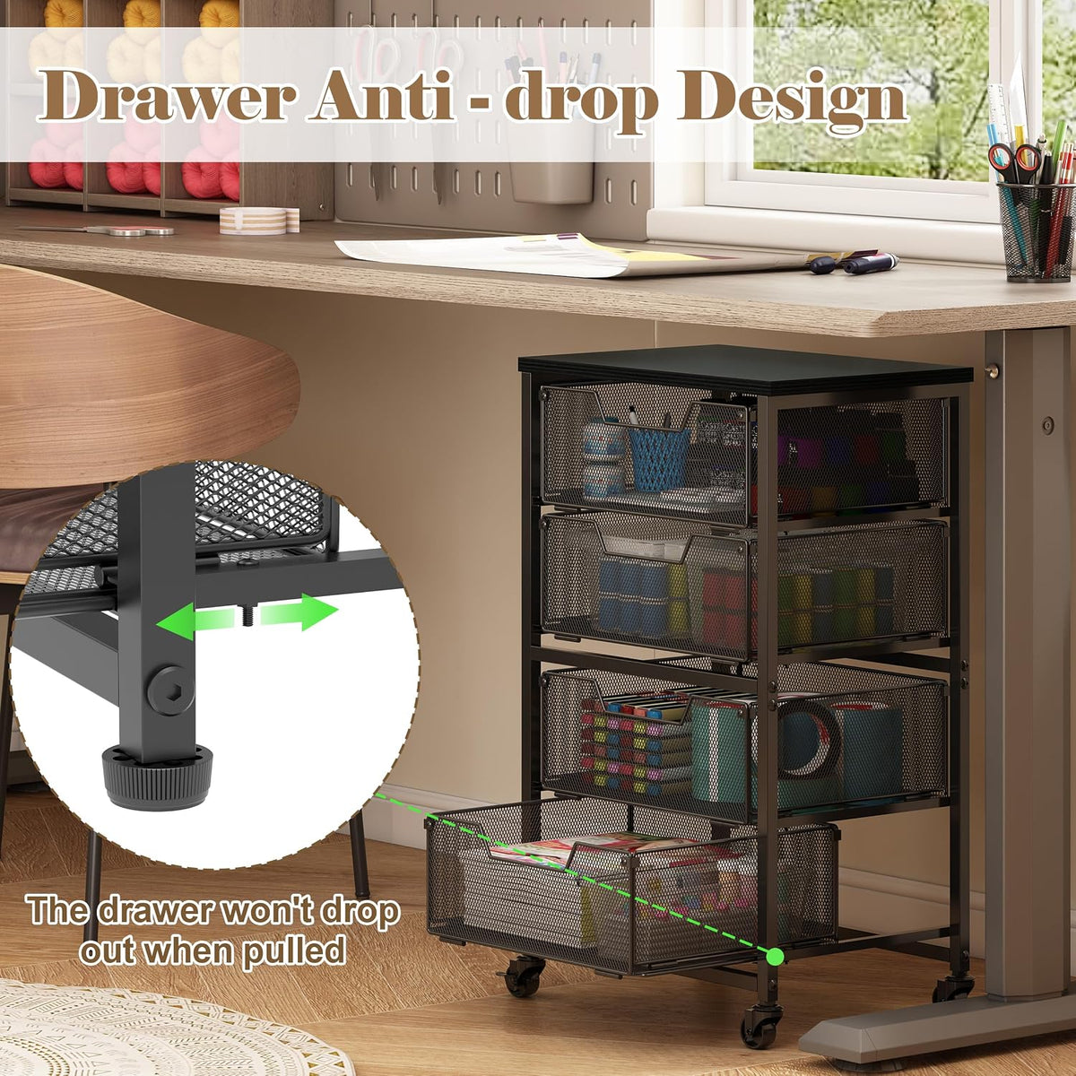 rolling cart with drawers, 4-drawer storage cart on, side view