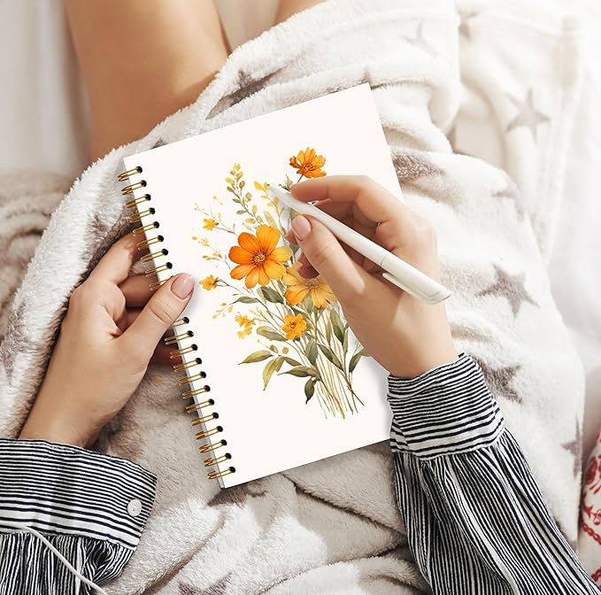 JWVK Rustic Orange Floral Spiral Notebook, Cottagecore Wild Flower Botanical - Image 5