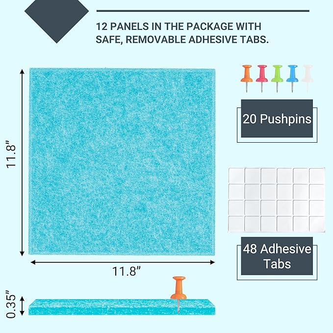 AKTOP Cork Board Bulletin Board 47"x35", 12 Pack Removable Felt Cork Board Tiles - Image 3