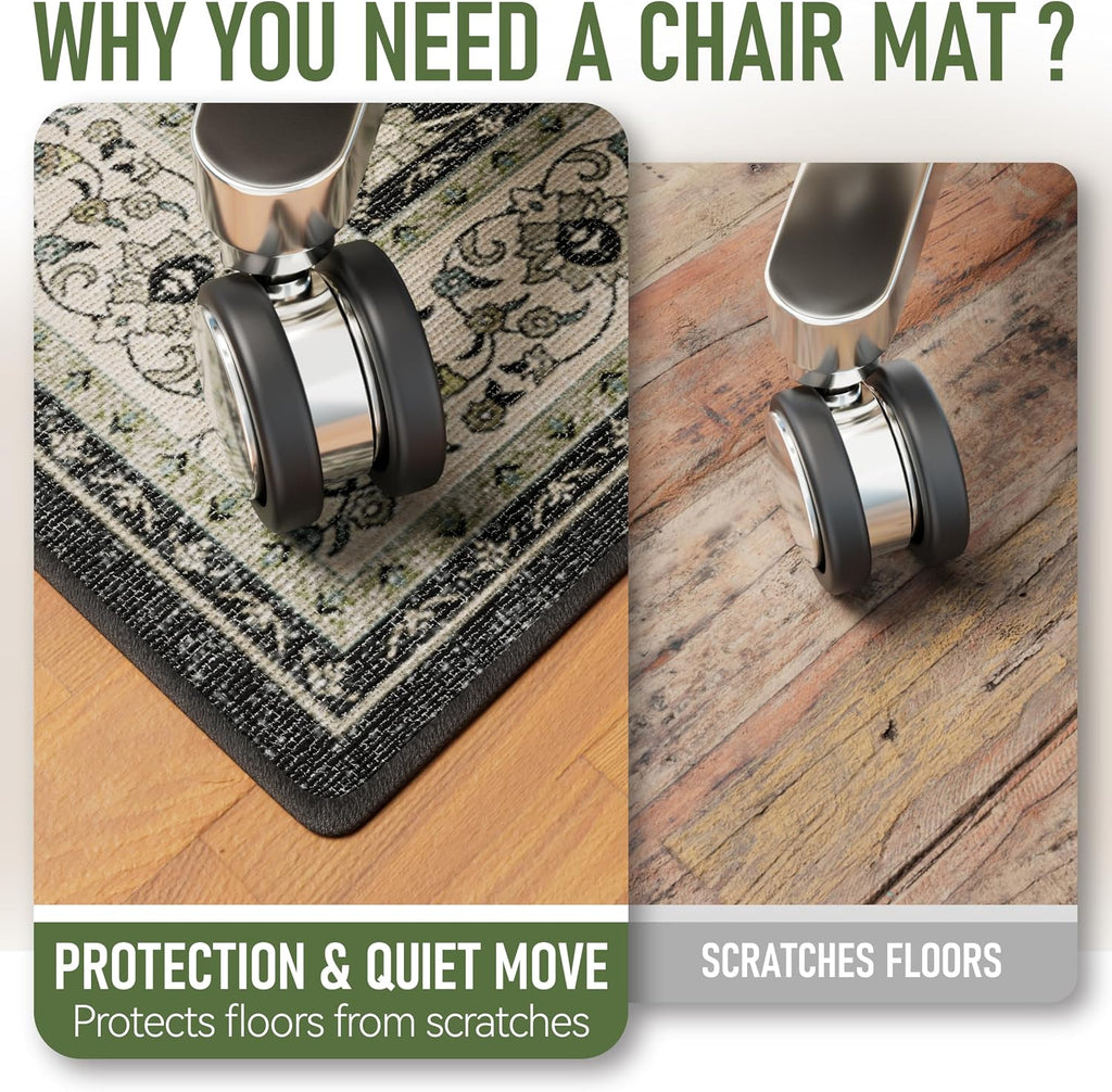 36"x48" Office Chair Mat for Hardwood, Under Desk Chair Mat for Home Office, Anti-Slip Office Rugs for Rolling Chairs, Floor Protector Washable Rugs Charcoal