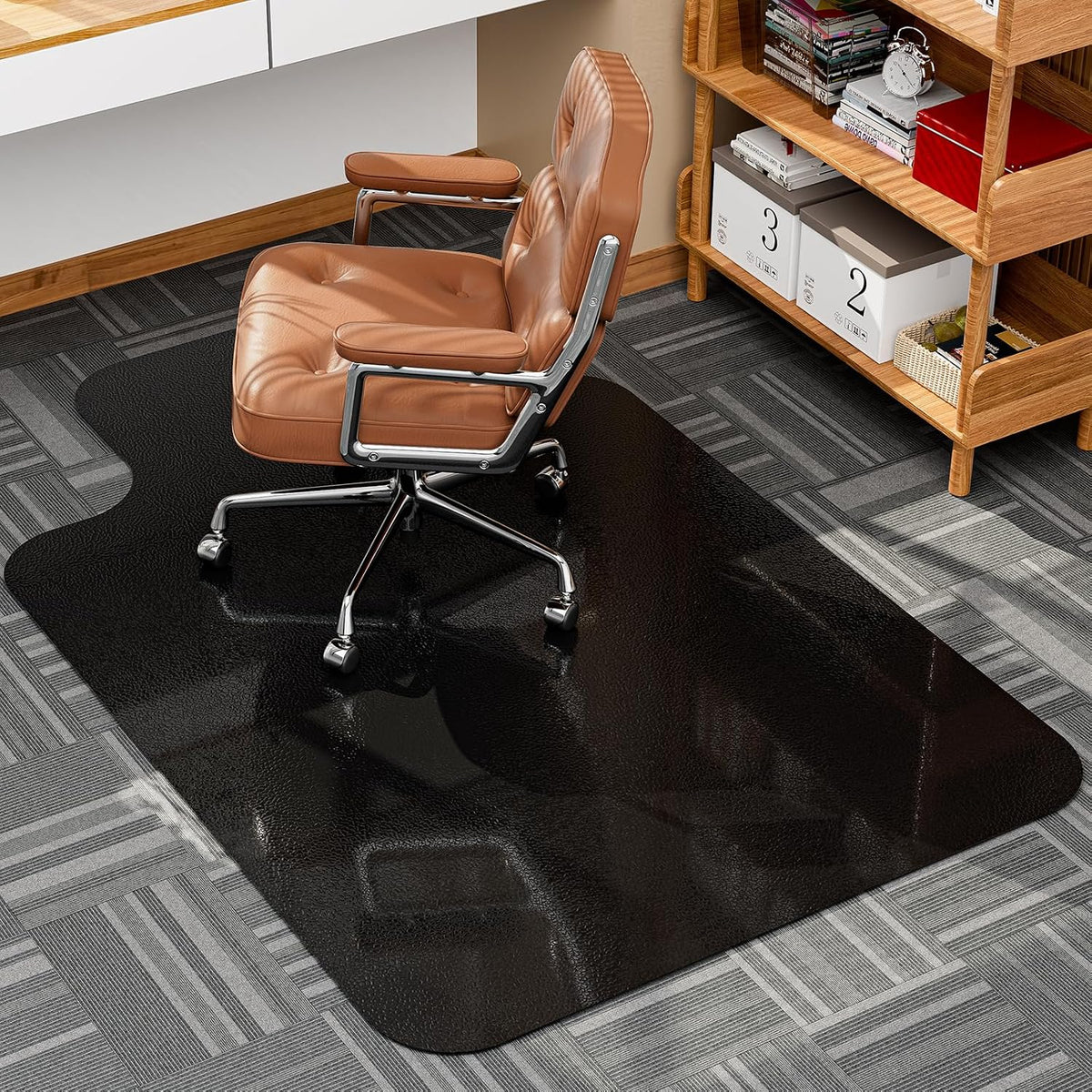 Desk Chair Mat for Low Pile Carpets, 36"x48" T-Shape, Black