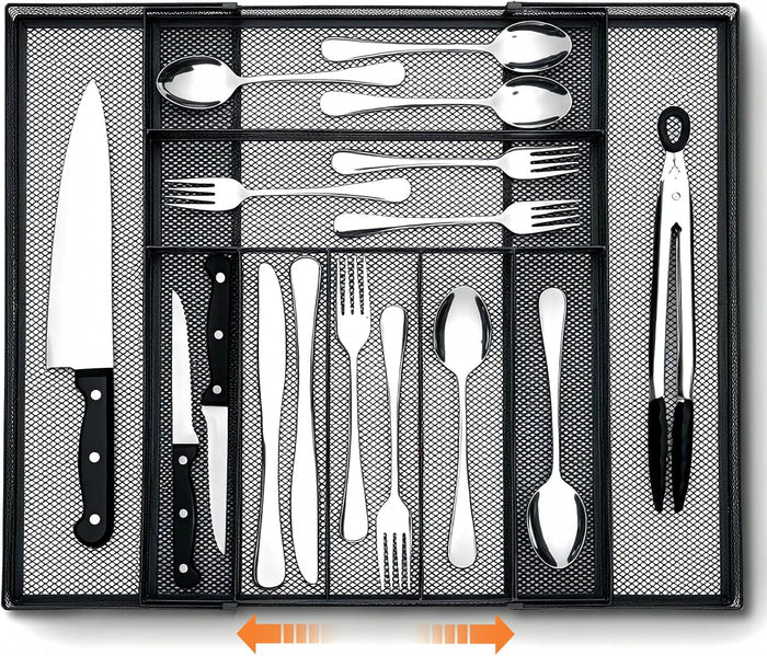 1 Pcs Utensil Drawer Silverware Organizer, Metal Mesh, Black