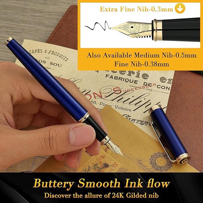 BEILUNER Blue Fountain Pen, Stunning Luxury Pens - Image 4