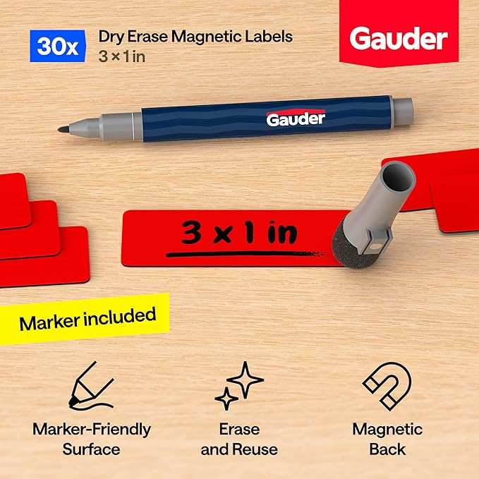 GAUDER Magnetic Dry Erase Labels | 30x Magnetic Labels | Dry Erase Magnets - Image 2