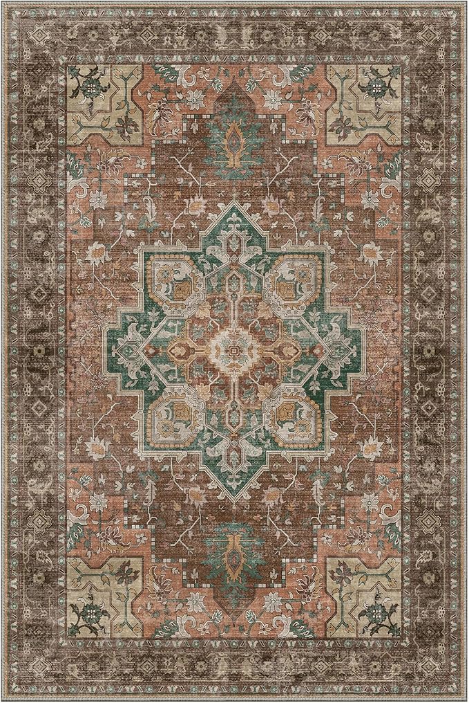 GENIMO 9x12 Area Rugs for Living Room, Non Slip Machine Washable Vintage Rugs - Image 7