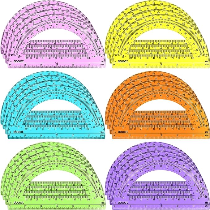 EBOOT 24 Pack Plastic Protractors Math Protractor 180 Degrees 6 Inch by eBoot