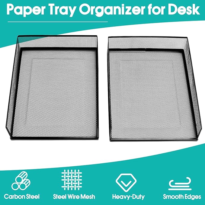 AZFUNN Wire Mesh Letter Trays Paper Tray Desk File Organizer, 2 Pack Stackable - Image 4
