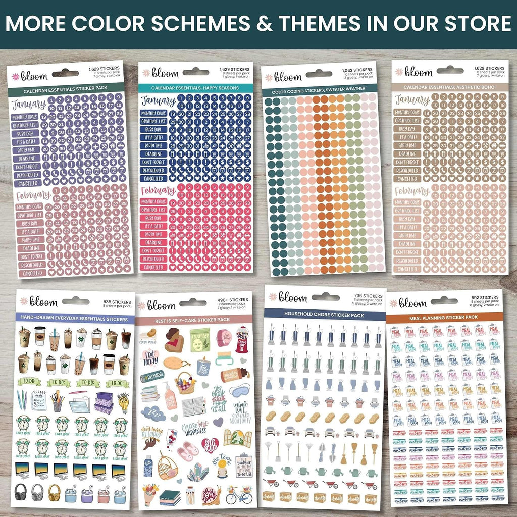 bloom daily planners Metallic Calendar Essentials Planner Stickers - 8 Sheets, 1629 Stickers Per Pack! - Aesthetic Monthly Headings, Dates, Icons, Etc. - Gold Foil