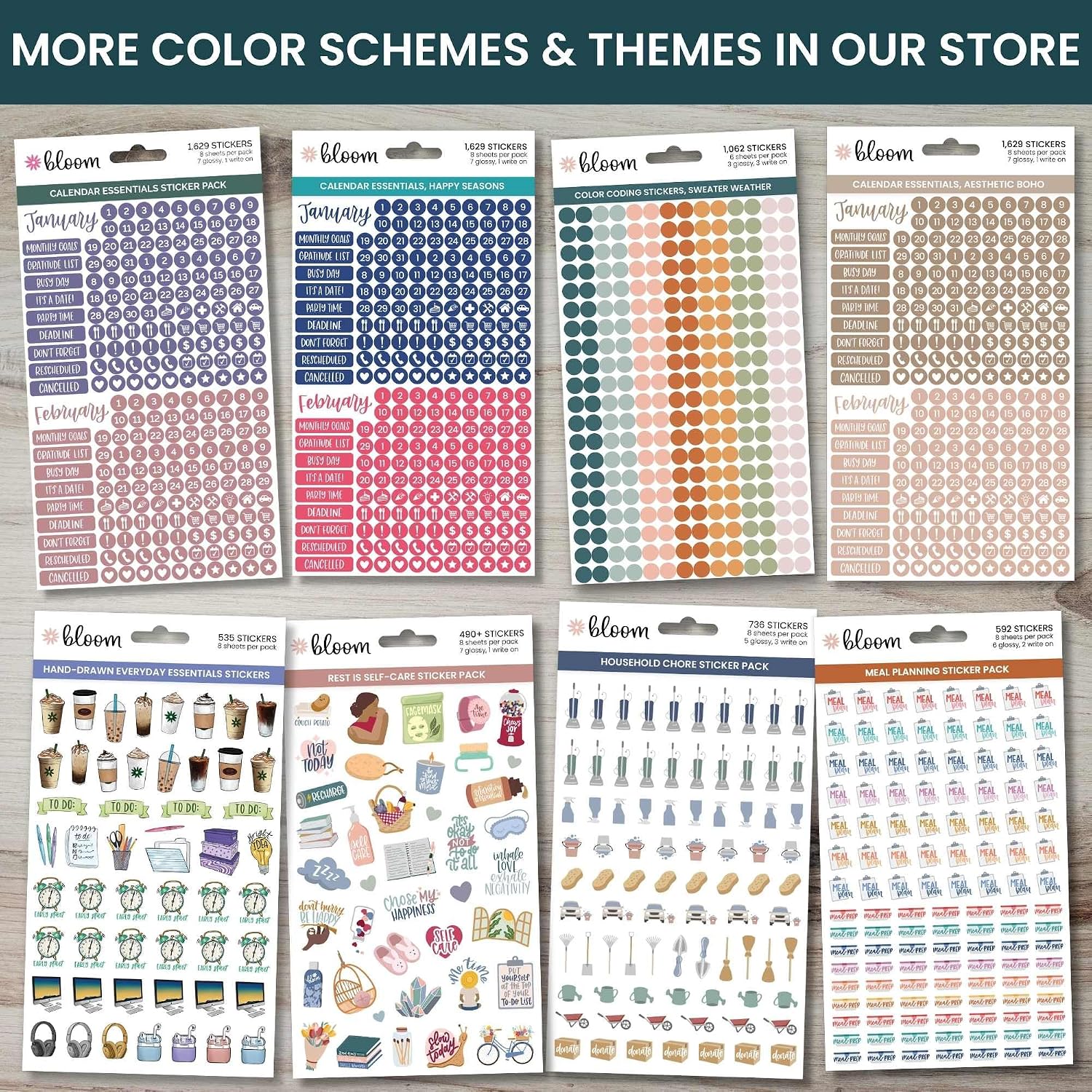 bloom daily planners Metallic Calendar Essentials Planner Stickers - 8 Sheets, 1629 Stickers Per Pack! - Aesthetic Monthly Headings, Dates, Icons, Etc. - Gold Foil